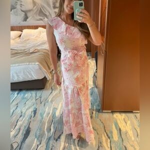Elegant Pink Floral Off-Shoulder Dress